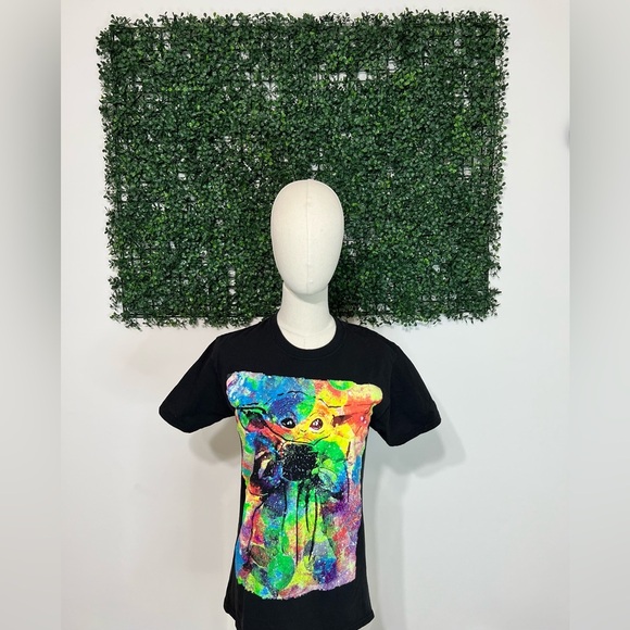 Baby Yoda Grogu 100% Cotton Artsy Neon Paint Print Tee Shirt Size Medium - Picture 1 of 6